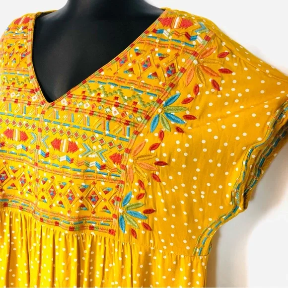 SAVANNA JANE Marigold Yellow Embroidered Polka Dot Babydoll Dress - Picture 4 of 10